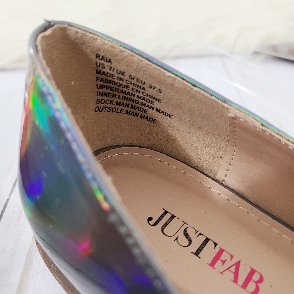 SOLD JustFab Raia holographic loafers rainbow silver 7 - Picture 8 of 8